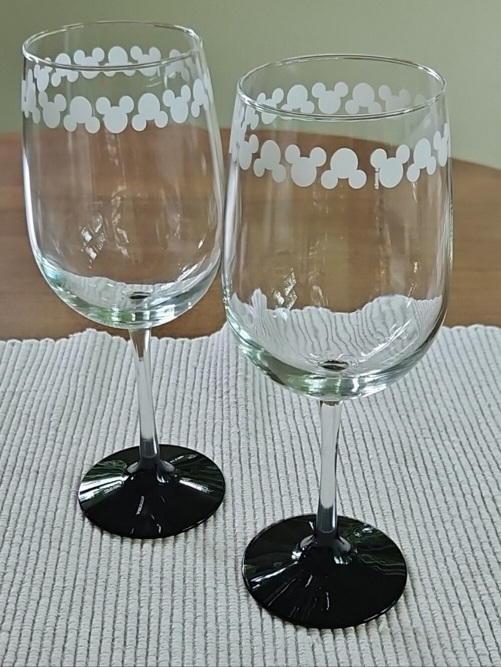 Disney White Mickey Pattern Stem Wine Glasses, Set of 2 - Picture 1 of 8